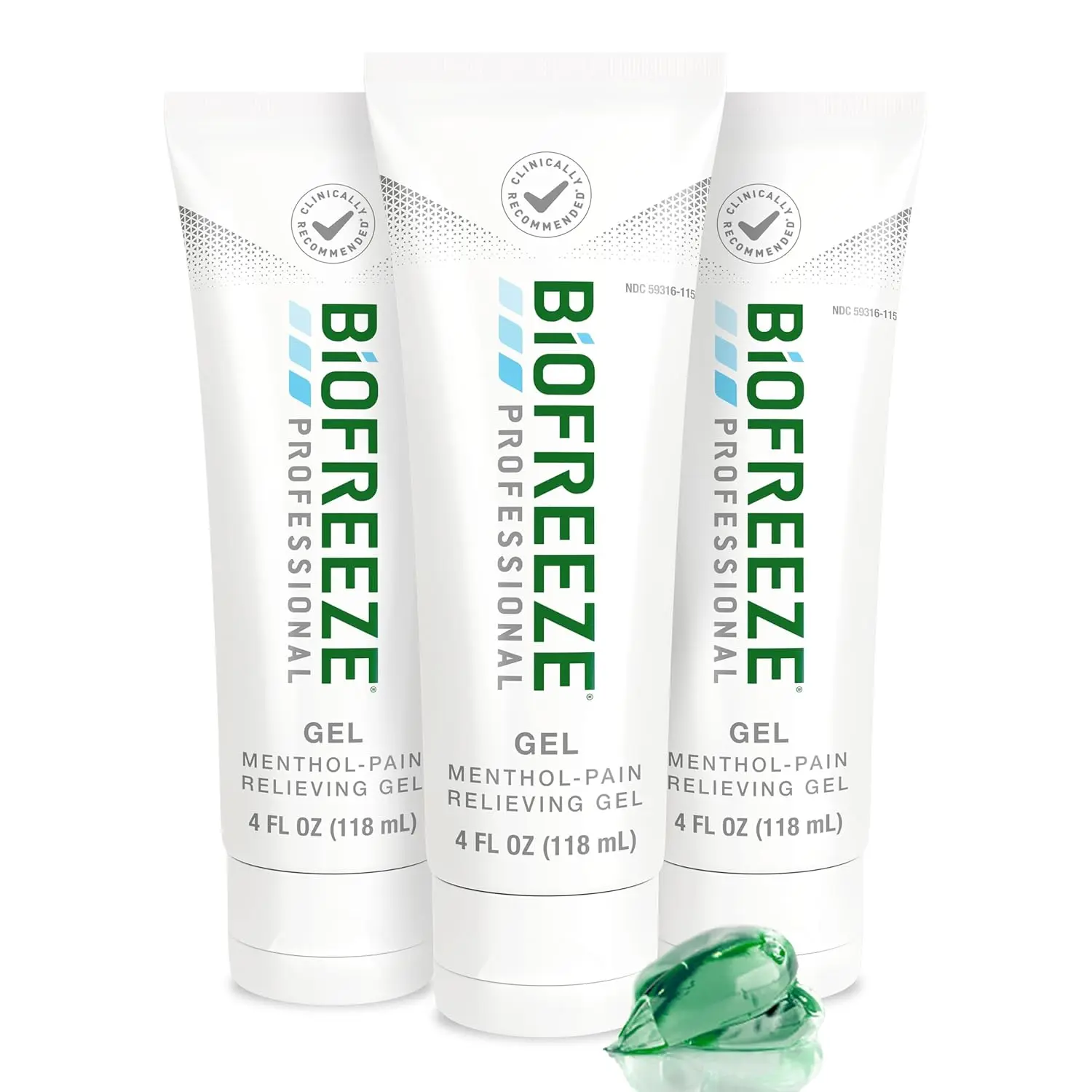 This image shows a pack of three 4 oz tubes of Biofreeze Professional Pain Relief Gel, a clinically recommended topical analgesic used by professionals to relieve muscle soreness, backaches, and arthritis pain.