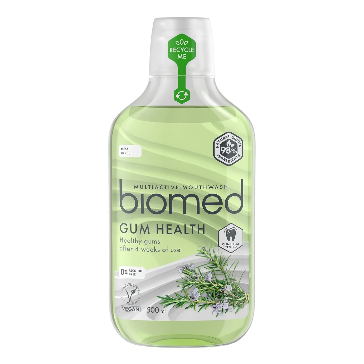 Biomed Superwhite natural coconut mouthwash gently whitens teeth, freshens breath, and protects gums with plant extracts and essential oils.