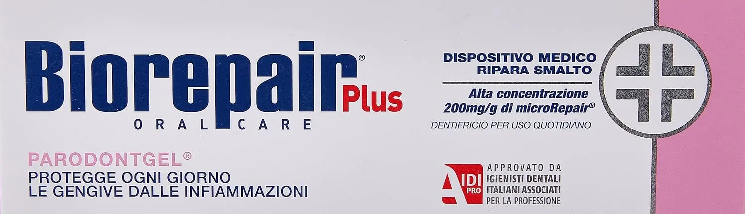 Biorepair Parodontgel toothpaste protects gums from inflammation with its innovative, SLS, paraben, and fluoride-free formula, containing microRepair for enamel repair.