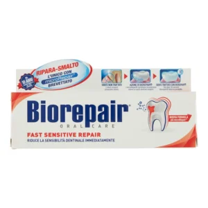 Biorepair Fast Sensitive Repair toothpaste with microRepair, protects against plaque and cavities, fluoride and SLS free.