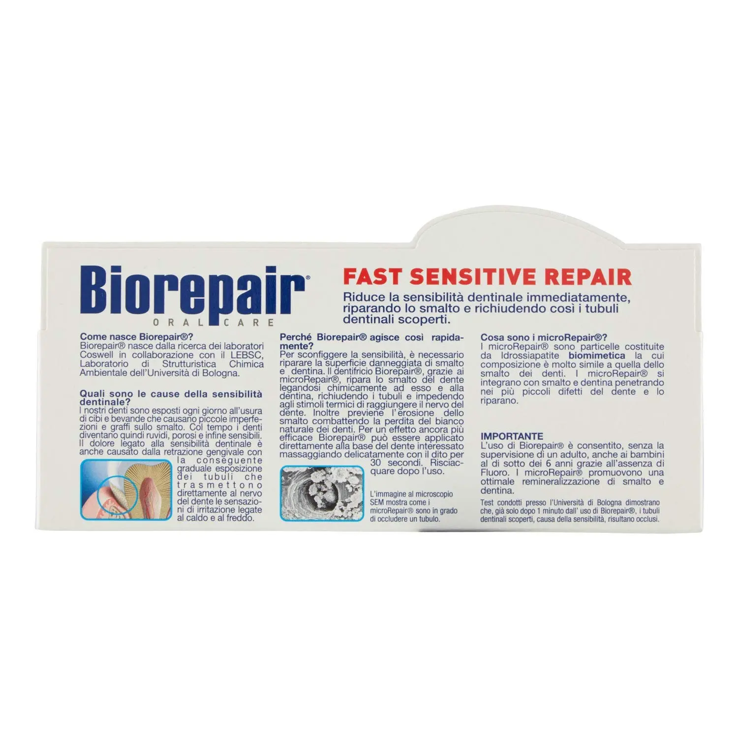 Biorepair Fast Sensitive Repair toothpaste with microRepair, protects against plaque and cavities, fluoride and SLS free.
