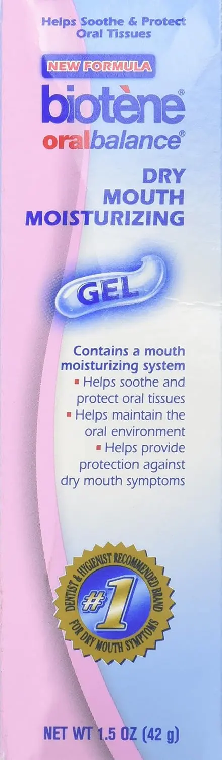 Biotene dry mouth gel offers long lasting, sugar free, pH balanced natural enzyme protection.