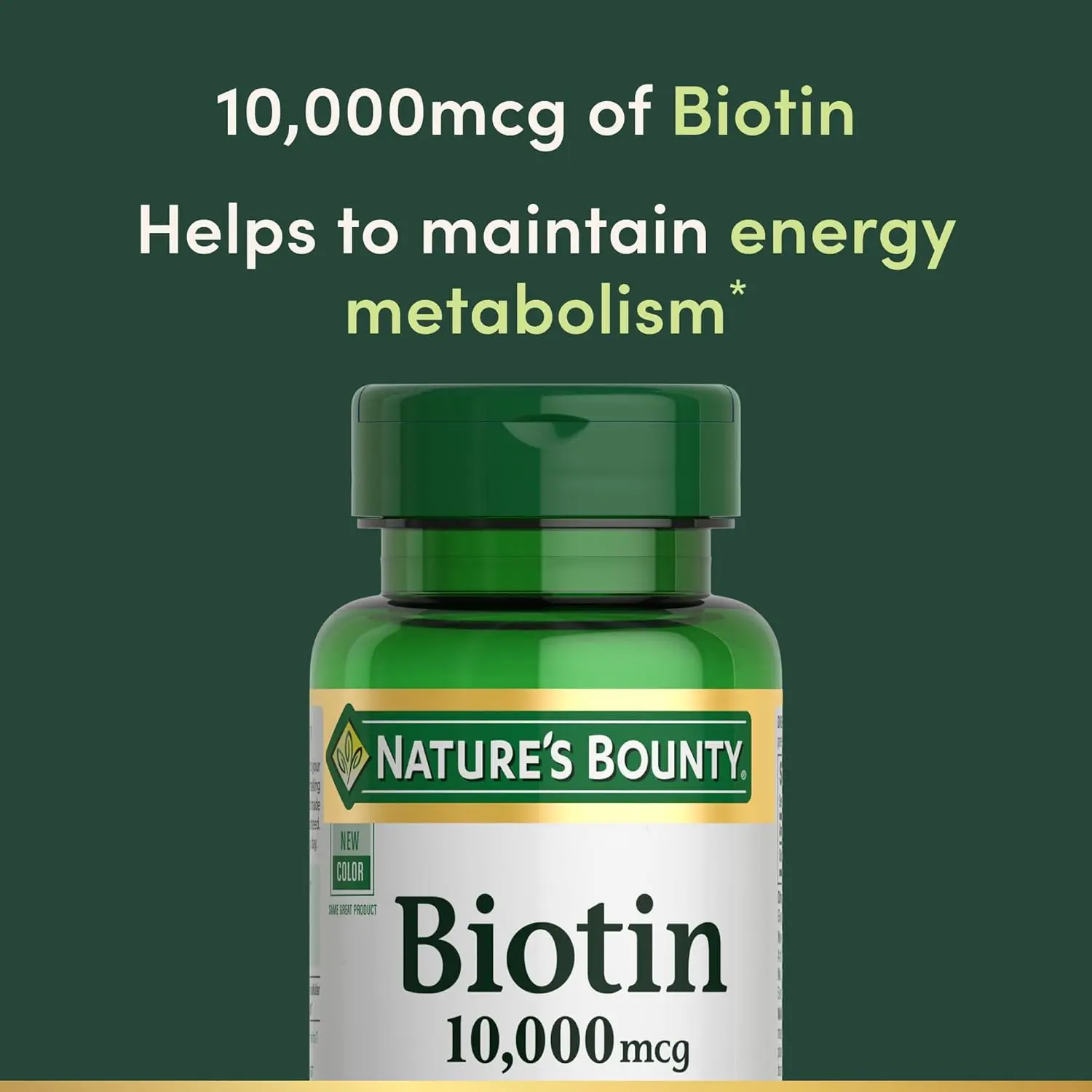 Nature's Bounty Biotin 10000 mcg softgels, a vitamin supplement to support healthy hair, skin, and nails, with 120 rapid release, non-vegetarian soft gels per bottle.