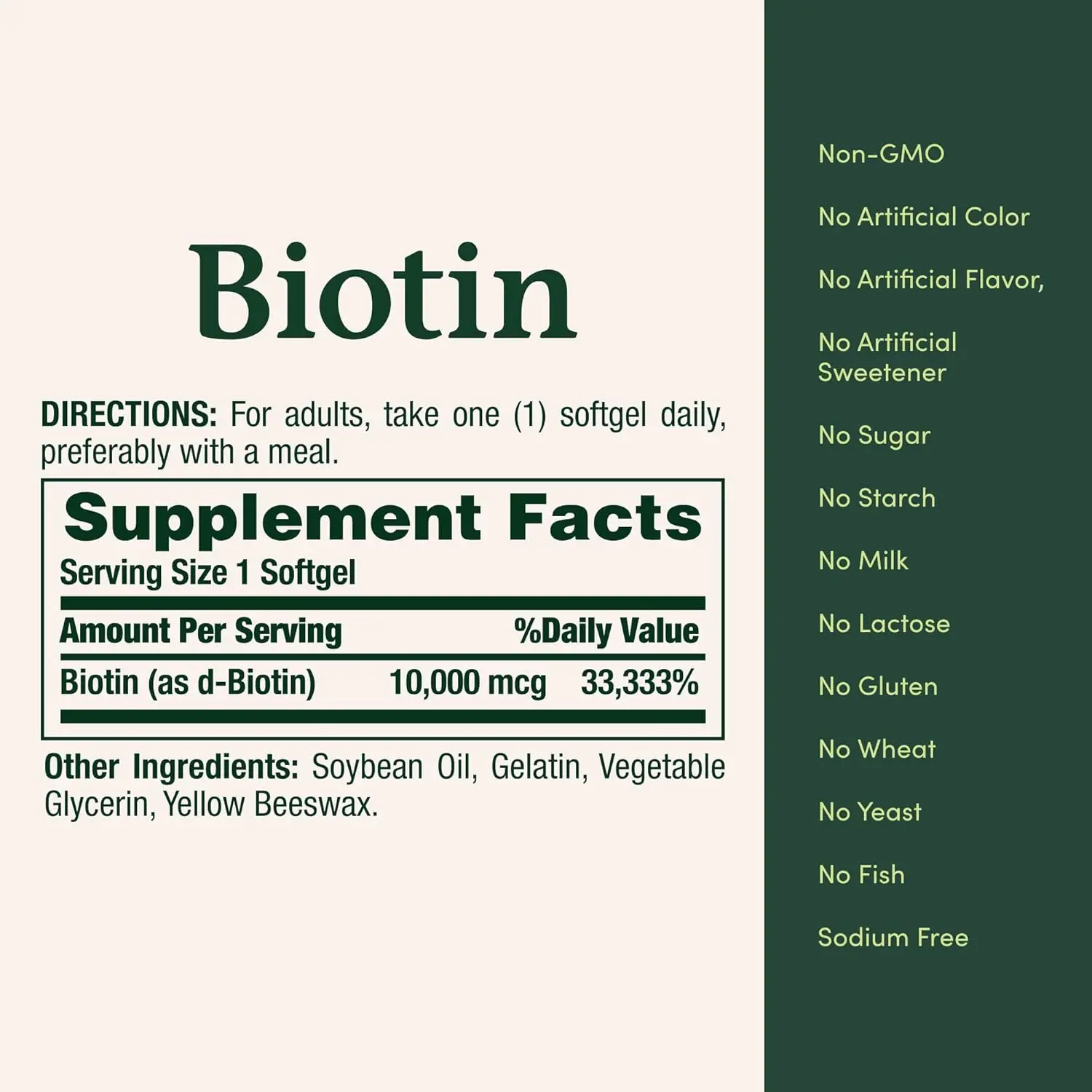 Nature's Bounty Biotin 10000 mcg softgels, a vitamin supplement to support healthy hair, skin, and nails, with 120 rapid release, non-vegetarian soft gels per bottle.