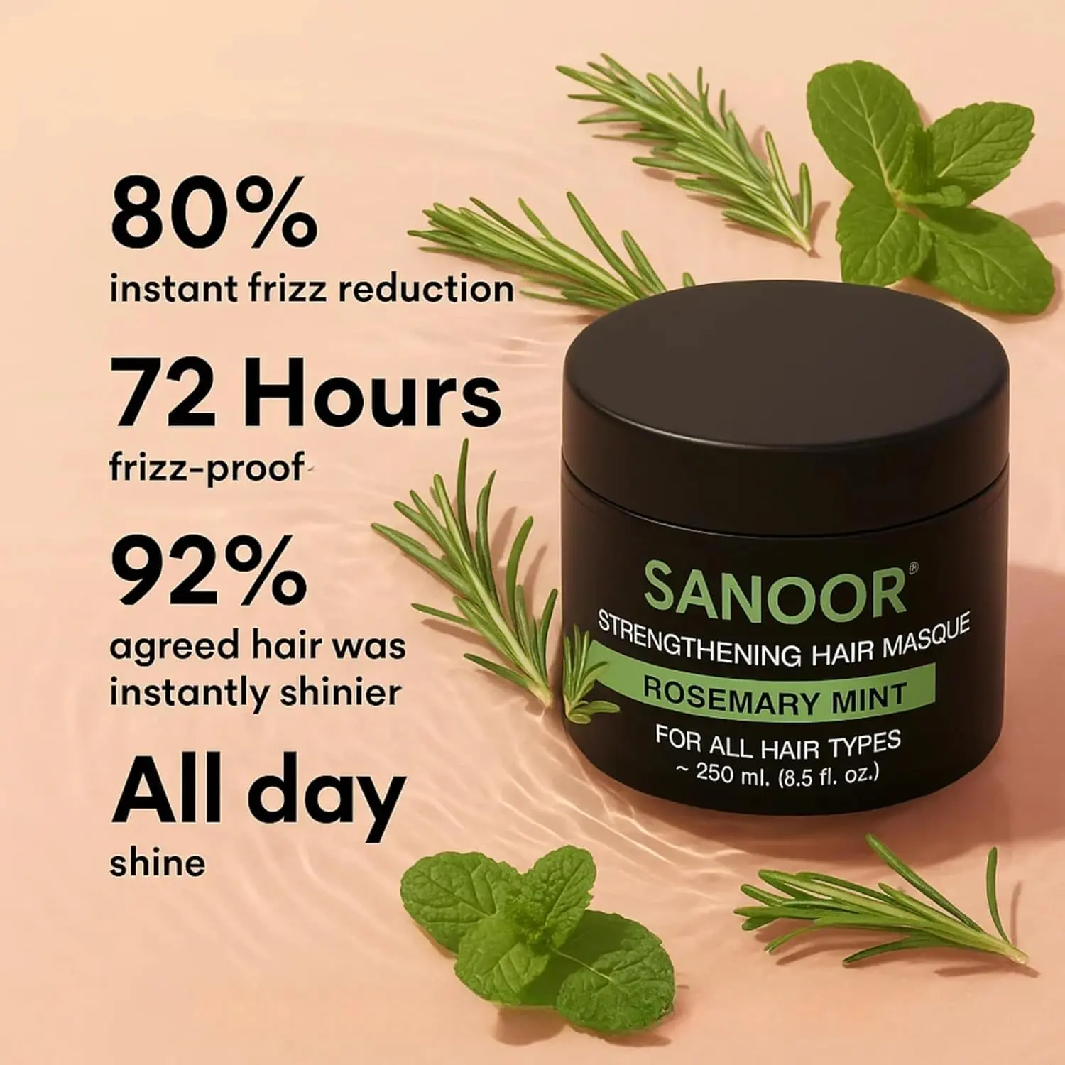 Deep conditioning hair mask infused with biotin and rosemary to repair dry, damaged hair, reduce frizz, and promote a healthy scalp.