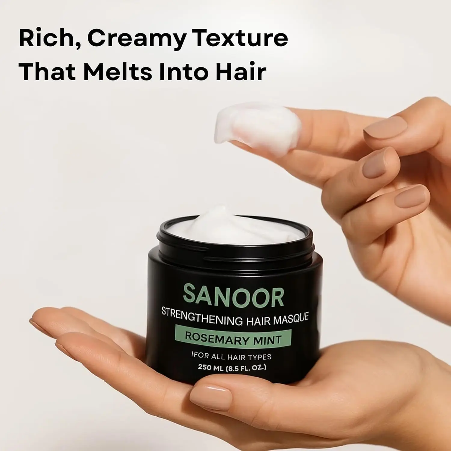 Deep conditioning hair mask infused with biotin and rosemary to repair dry, damaged hair, reduce frizz, and promote a healthy scalp.