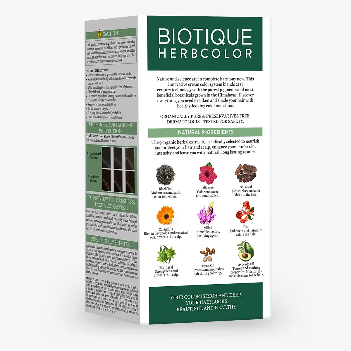 Biotique Bio Herbcolor 4N Brown hair color for 100% grey coverage, infused with 9 organic herbal extracts to nourish hair and scalp.