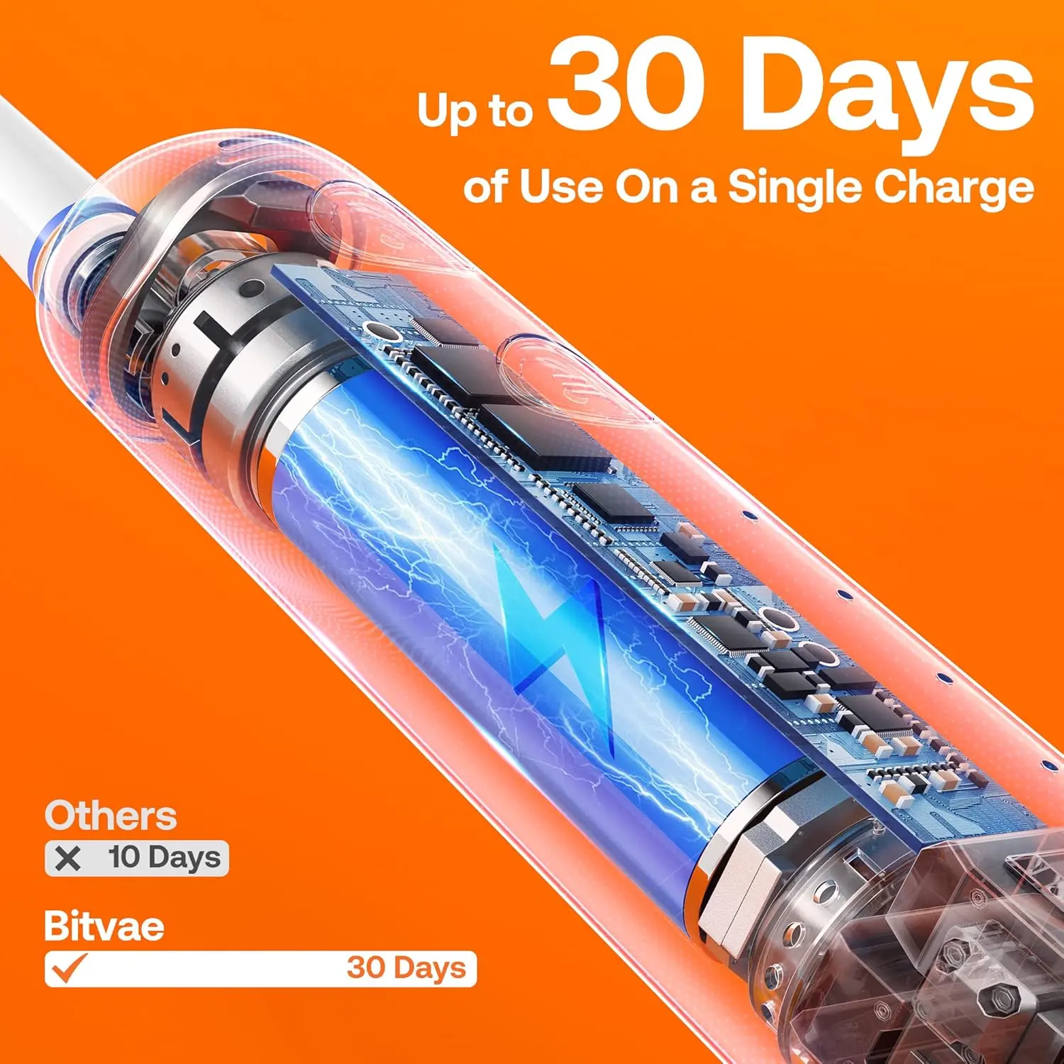 Black Bitvae R2 rotating electric toothbrush for adults with 8 replacement brush heads and long-lasting 30-day battery life.