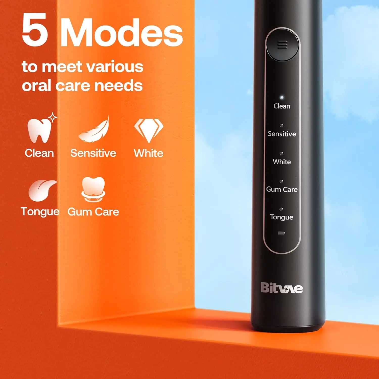 Black Bitvae R2 rotating electric toothbrush for adults with 8 replacement brush heads and long-lasting 30-day battery life.