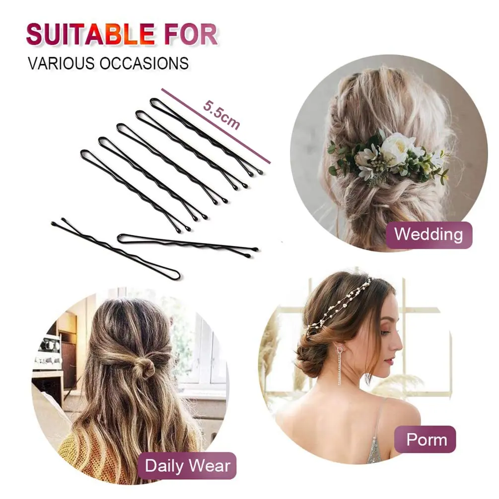 This set features 200 durable black bobby pins in a cute storage box, perfect for creating various hairstyles for women and girls with all hair types.