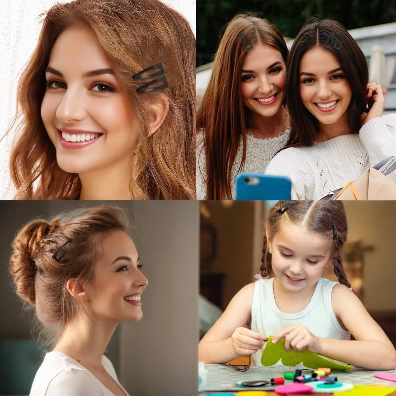 This image shows a 10-pack of black metal snap hair clips, perfect for women's styling needs, featuring a durable design and secure grip for effortless hairstyles.