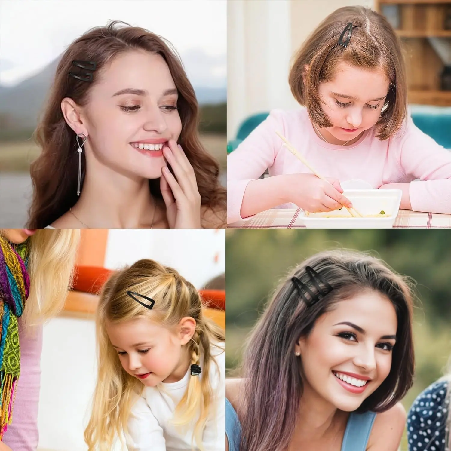 This image shows a 10-pack of black metal snap hair clips, perfect for women's styling needs, featuring a durable design and secure grip for effortless hairstyles.