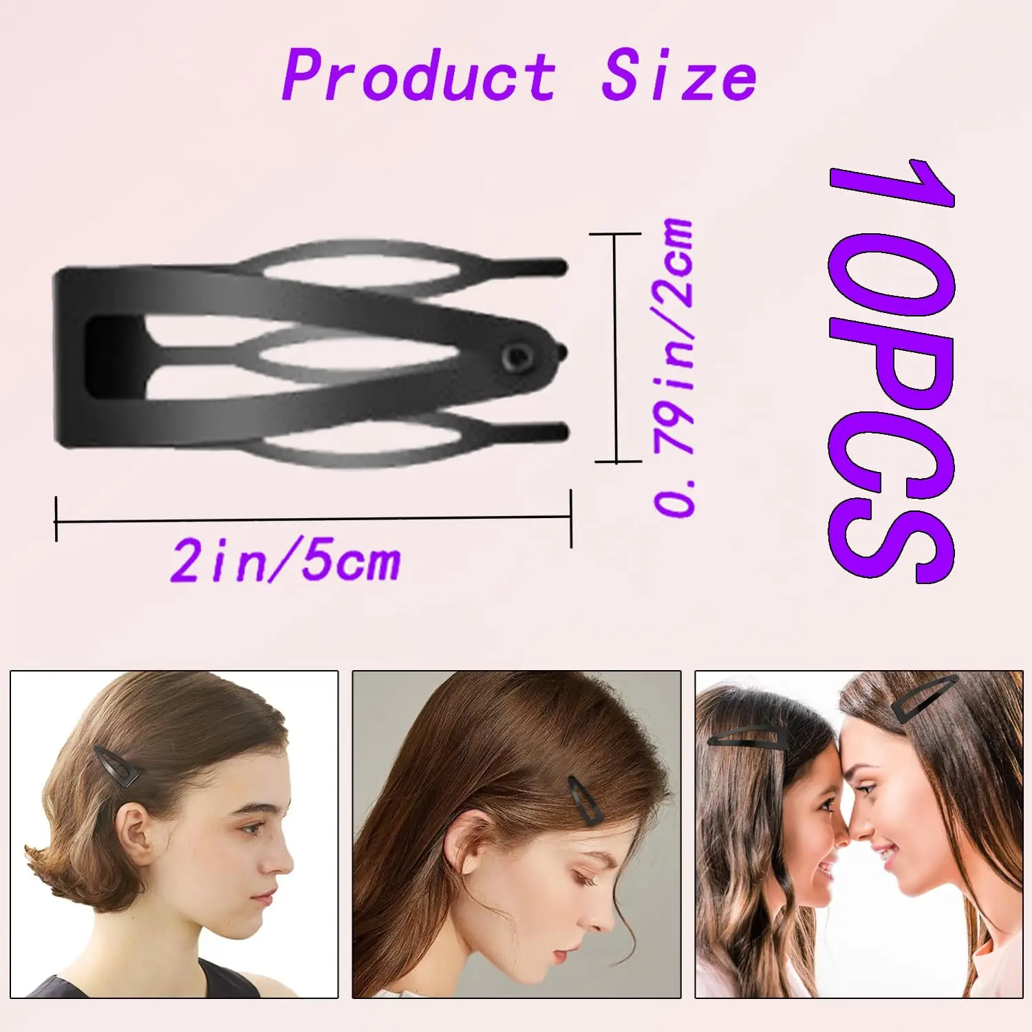 This image shows a 10-pack of black metal snap hair clips, perfect for women's styling needs, featuring a durable design and secure grip for effortless hairstyles.