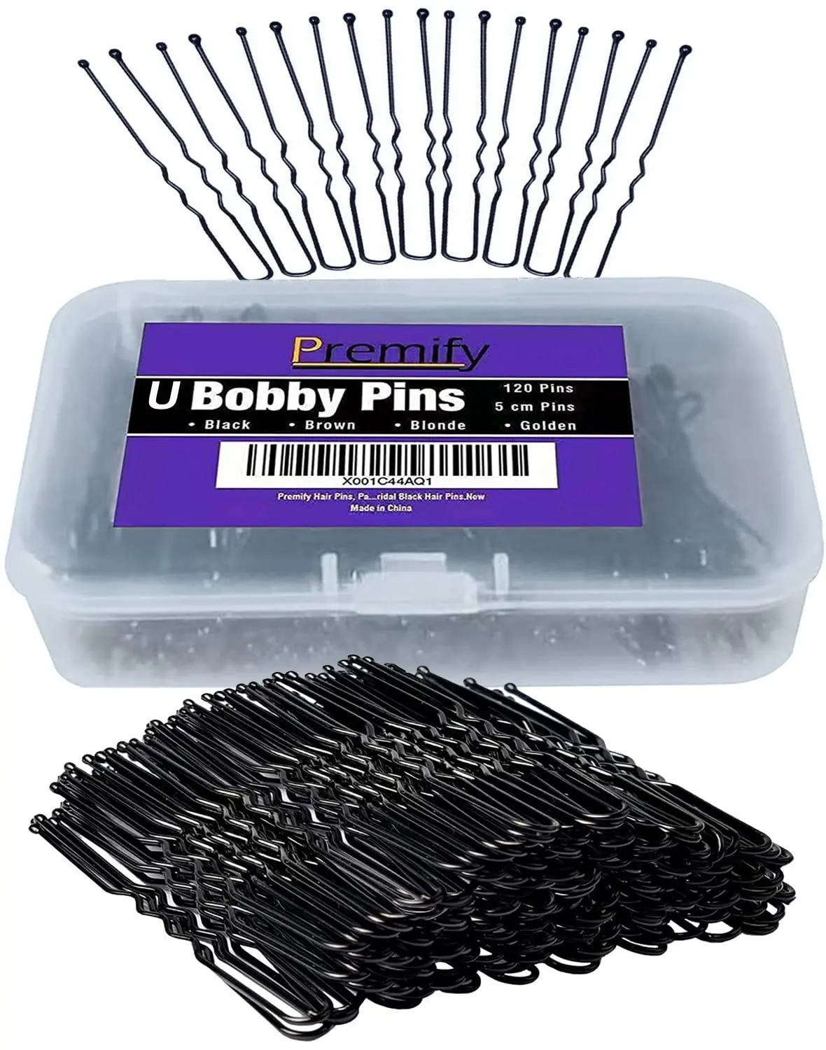 This set features 120 black U-shaped hair pins perfect for creating buns and other up-dos for weddings, parties, or everyday use, all neatly organized in a clear storage box.