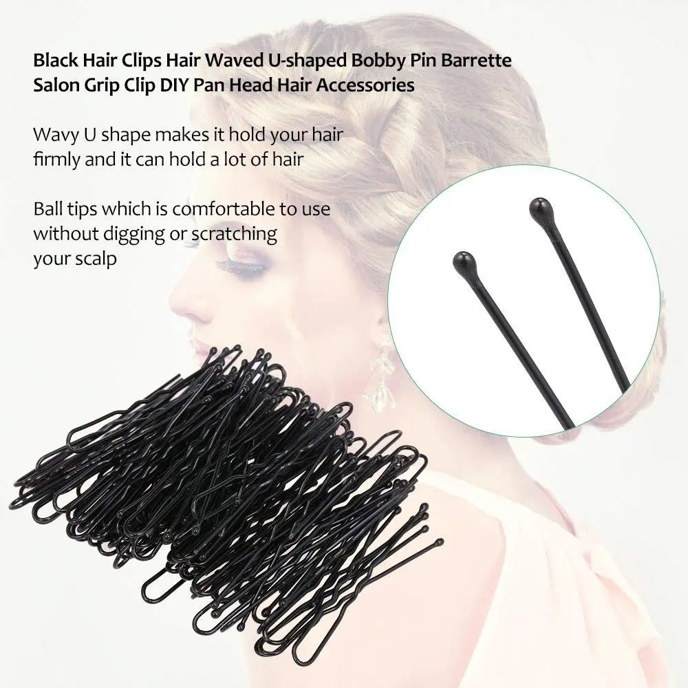 This set features 120 black U-shaped hair pins perfect for creating buns and other up-dos for weddings, parties, or everyday use, all neatly organized in a clear storage box.
