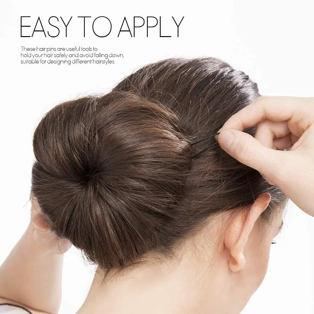 This set features 120 black U-shaped hair pins perfect for creating buns and other up-dos for weddings, parties, or everyday use, all neatly organized in a clear storage box.