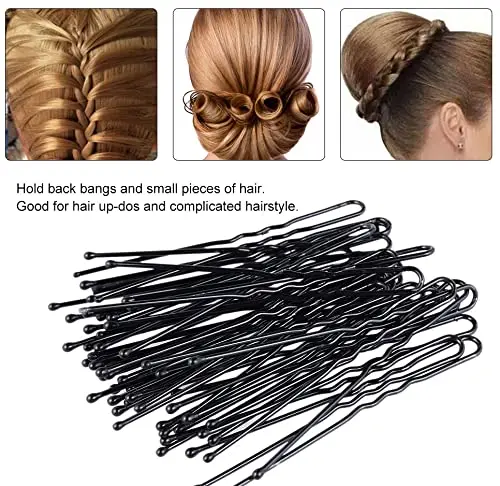 This set features 120 black U-shaped hair pins perfect for creating buns and other up-dos for weddings, parties, or everyday use, all neatly organized in a clear storage box.