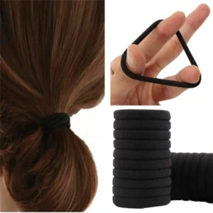 A bulk pack of 100 black seamless hair ties perfect for thick, curly, straight, or thin hair, suitable for toddlers, girls, and kids.
