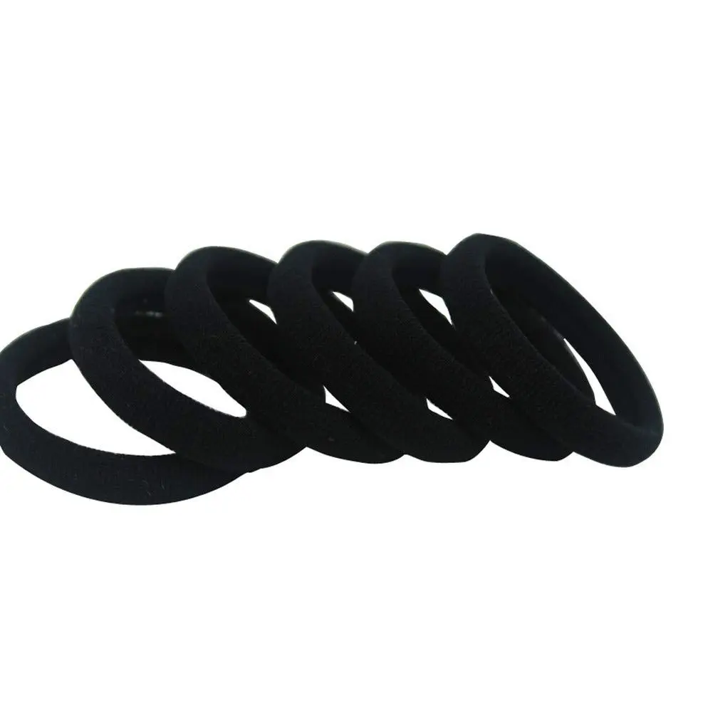 A bulk pack of 100 black seamless hair ties perfect for thick, curly, straight, or thin hair, suitable for toddlers, girls, and kids.