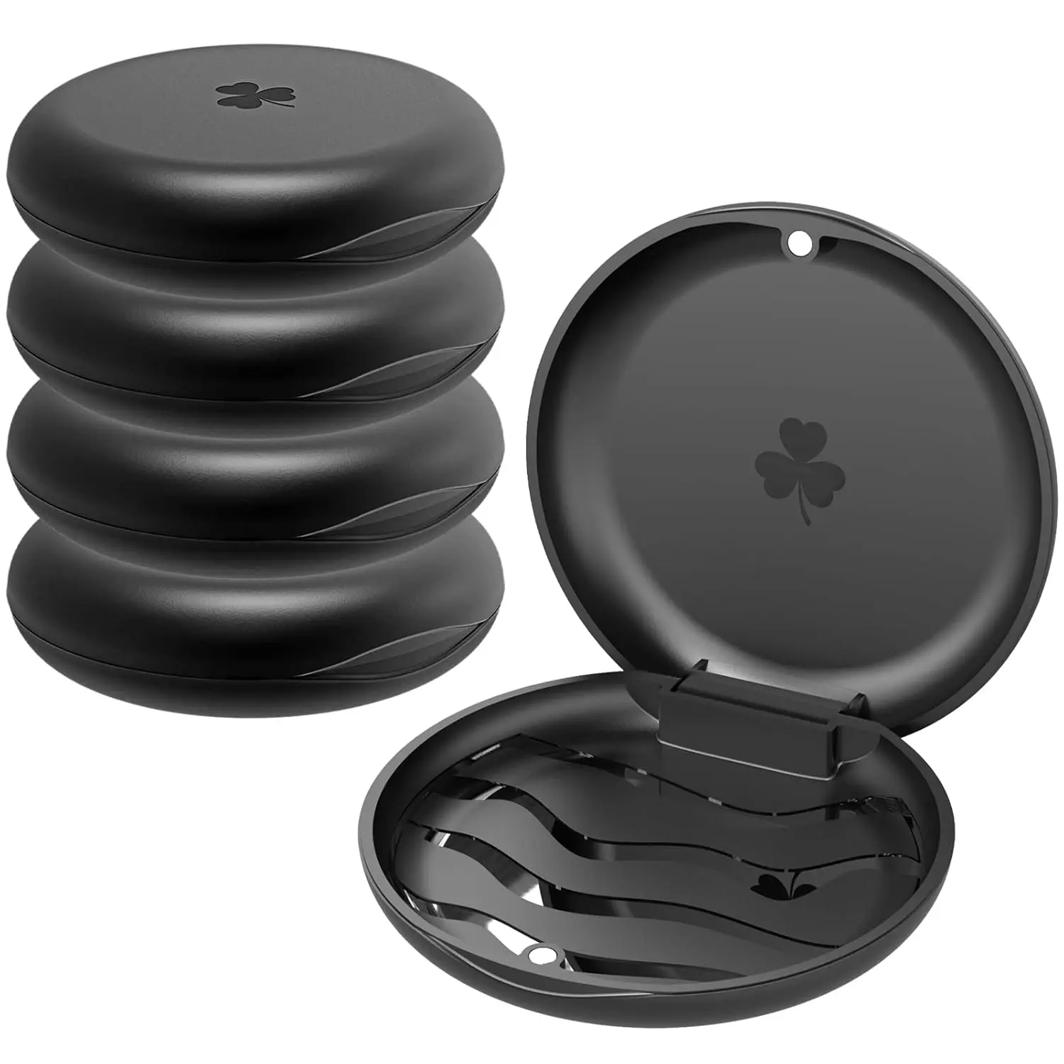 This 5 pack of black orthodontic retainer cases provides a secure and portable storage solution for retainers and mouthguards.