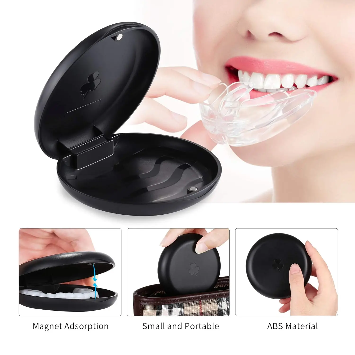 This 5 pack of black orthodontic retainer cases provides a secure and portable storage solution for retainers and mouthguards.