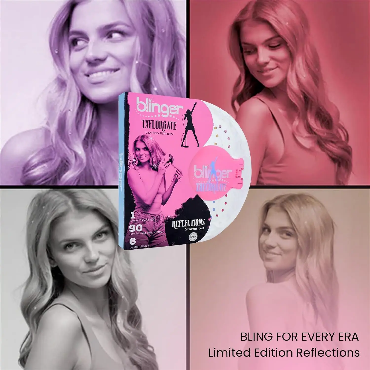 Five discs of Light Amethyst blinger Taylorgate refill crystals with hair-safe adhesive for use with the blinger styling tool.