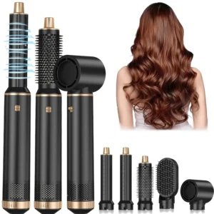 This 5 in 1 blow dryer brush set styles, curls, and volumizes all hair types with its hot air and negative ion technology.