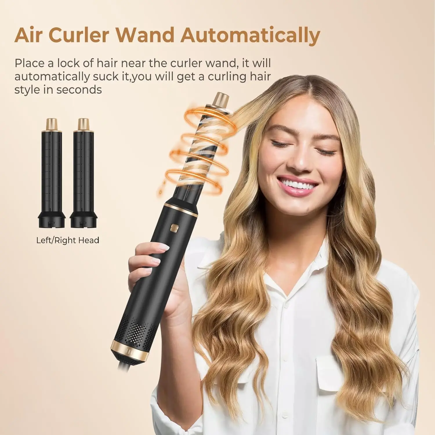This 5-in-1 hot air brush styler and dryer set features magnetic hot air brushes and dual rotating air curler barrels for effortless styling, drying, straightening, and curling.