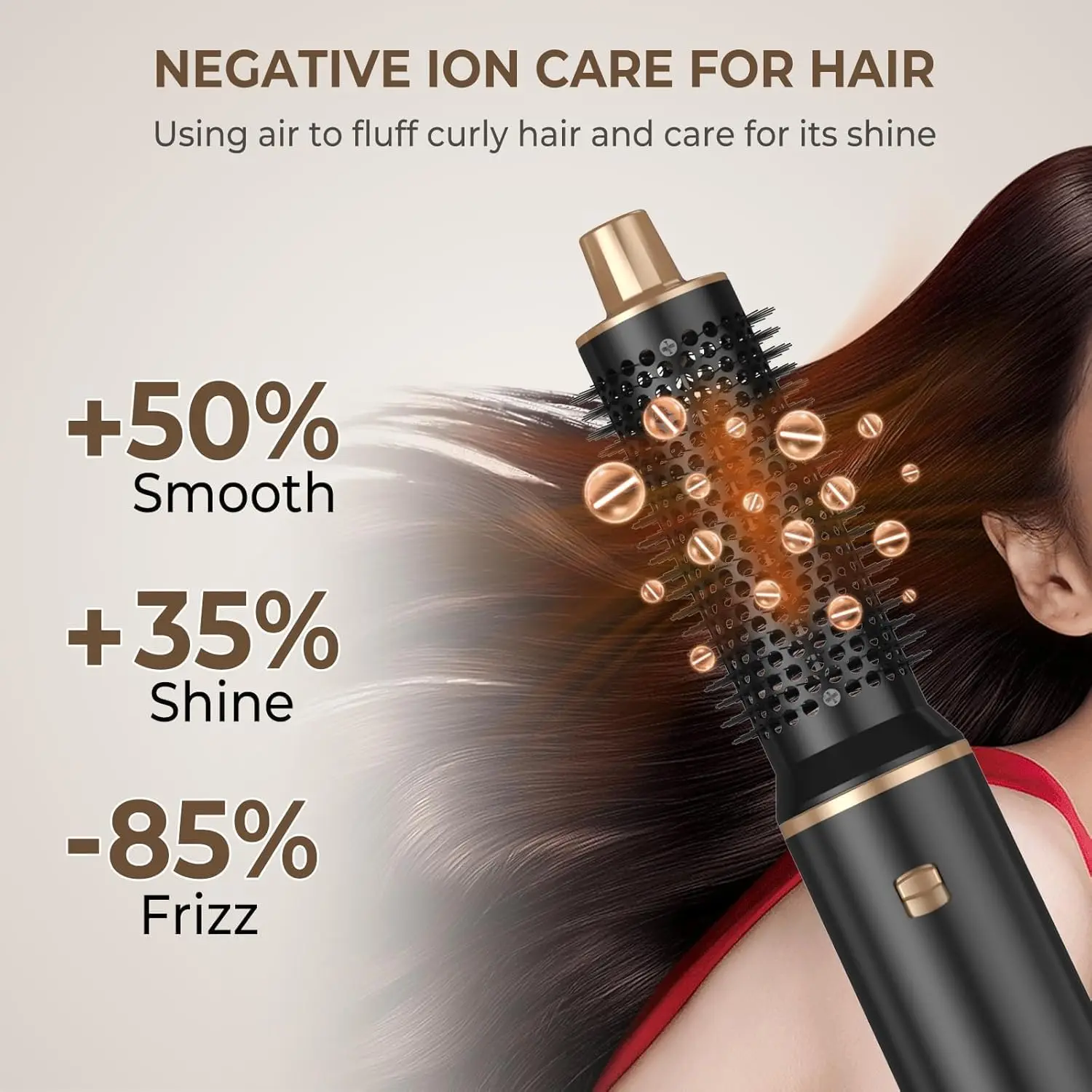 This 5 in 1 blow dryer brush set styles, curls, and volumizes all hair types with its hot air and negative ion technology.