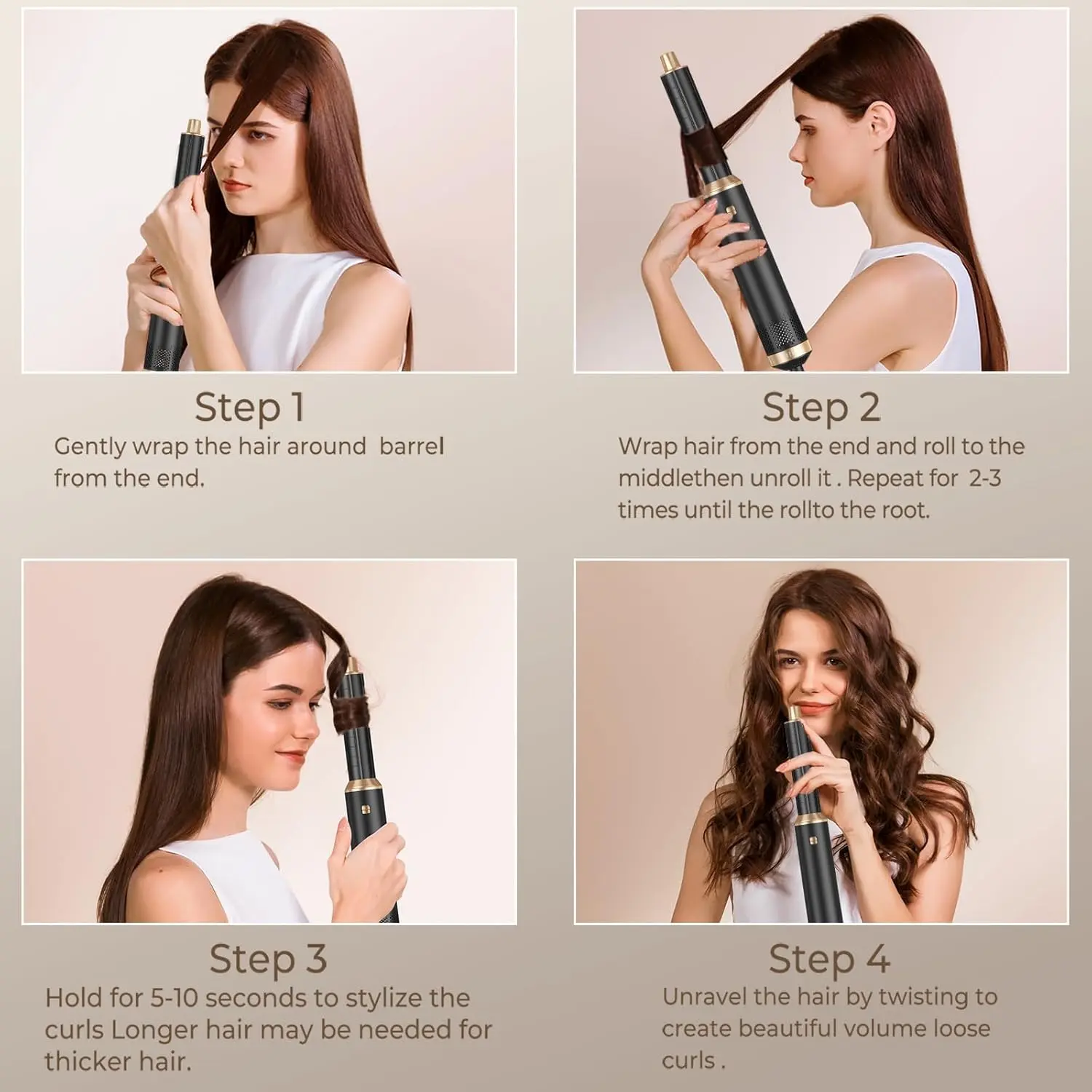 This 5-in-1 hot air brush styler and dryer set features magnetic hot air brushes and dual rotating air curler barrels for effortless styling, drying, straightening, and curling.