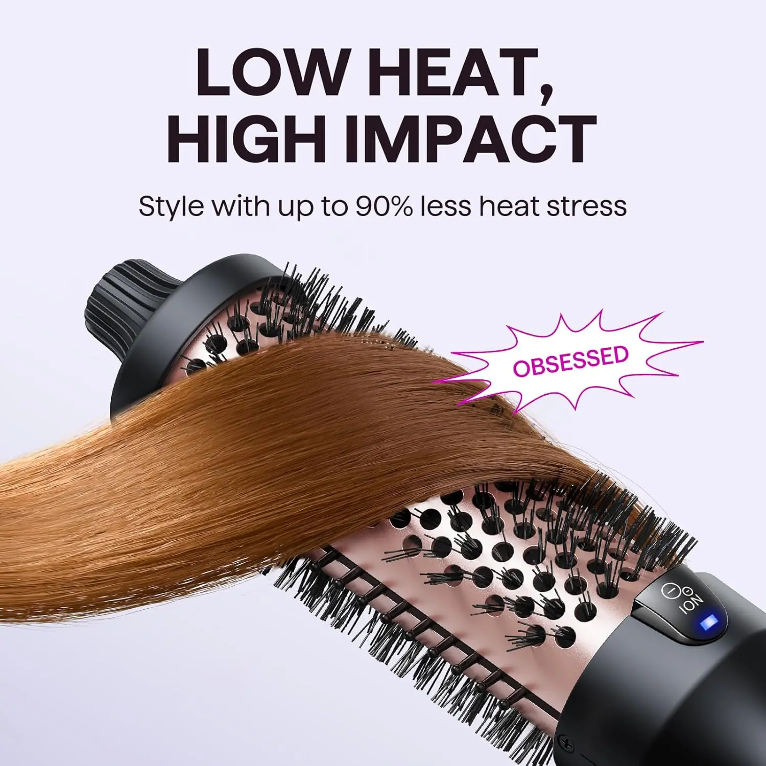 Wavytalk blowout brush with ionic technology creates voluminous curls and a salon-worthy blowout look with five temperature settings on a ceramic tourmaline barrel.
