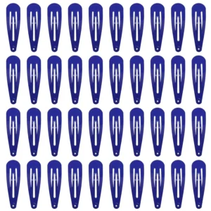 This image displays 40 royal blue, 2-inch metal snap hair clips, perfect accessories to hold fine or thick hair in place for women.