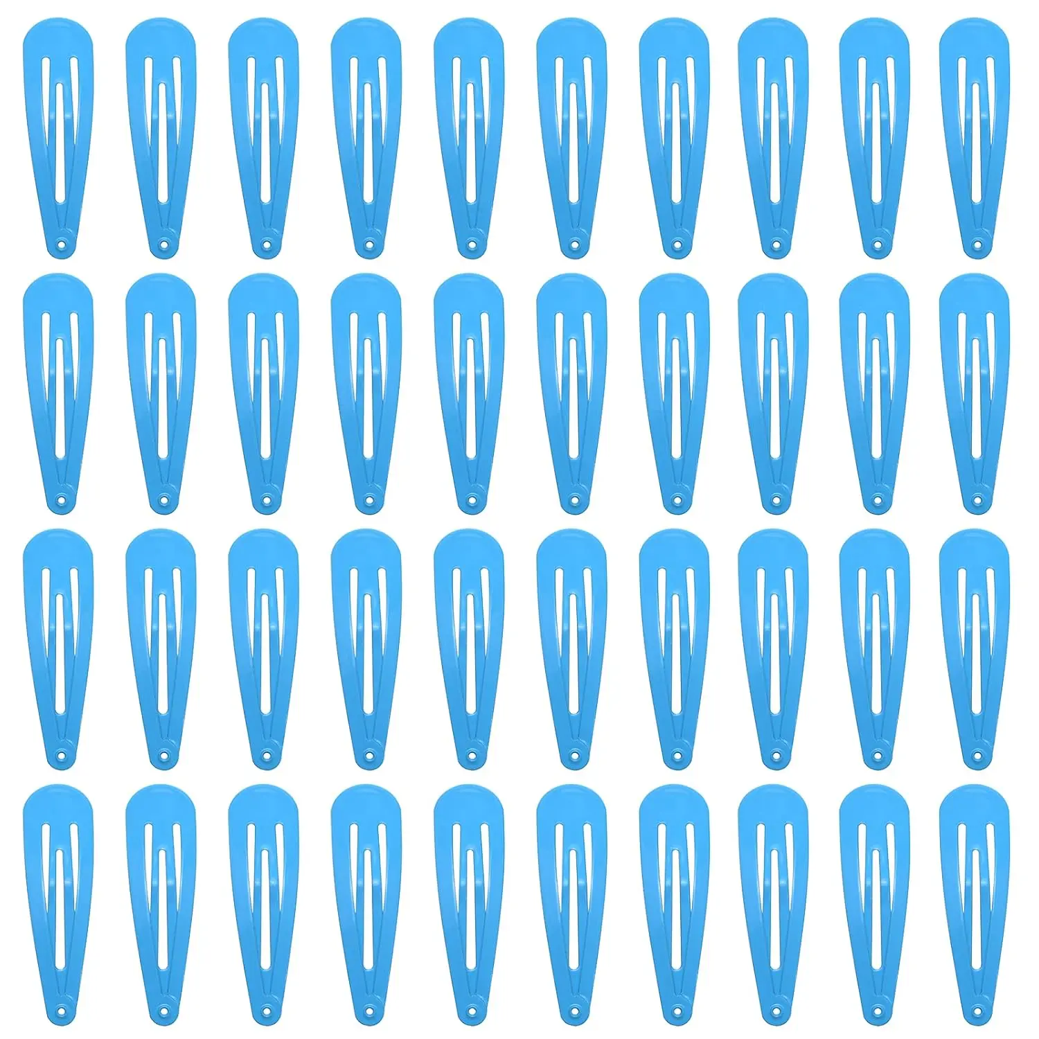 This image displays 40 royal blue, 2-inch metal snap hair clips, perfect accessories to hold fine or thick hair in place for women.