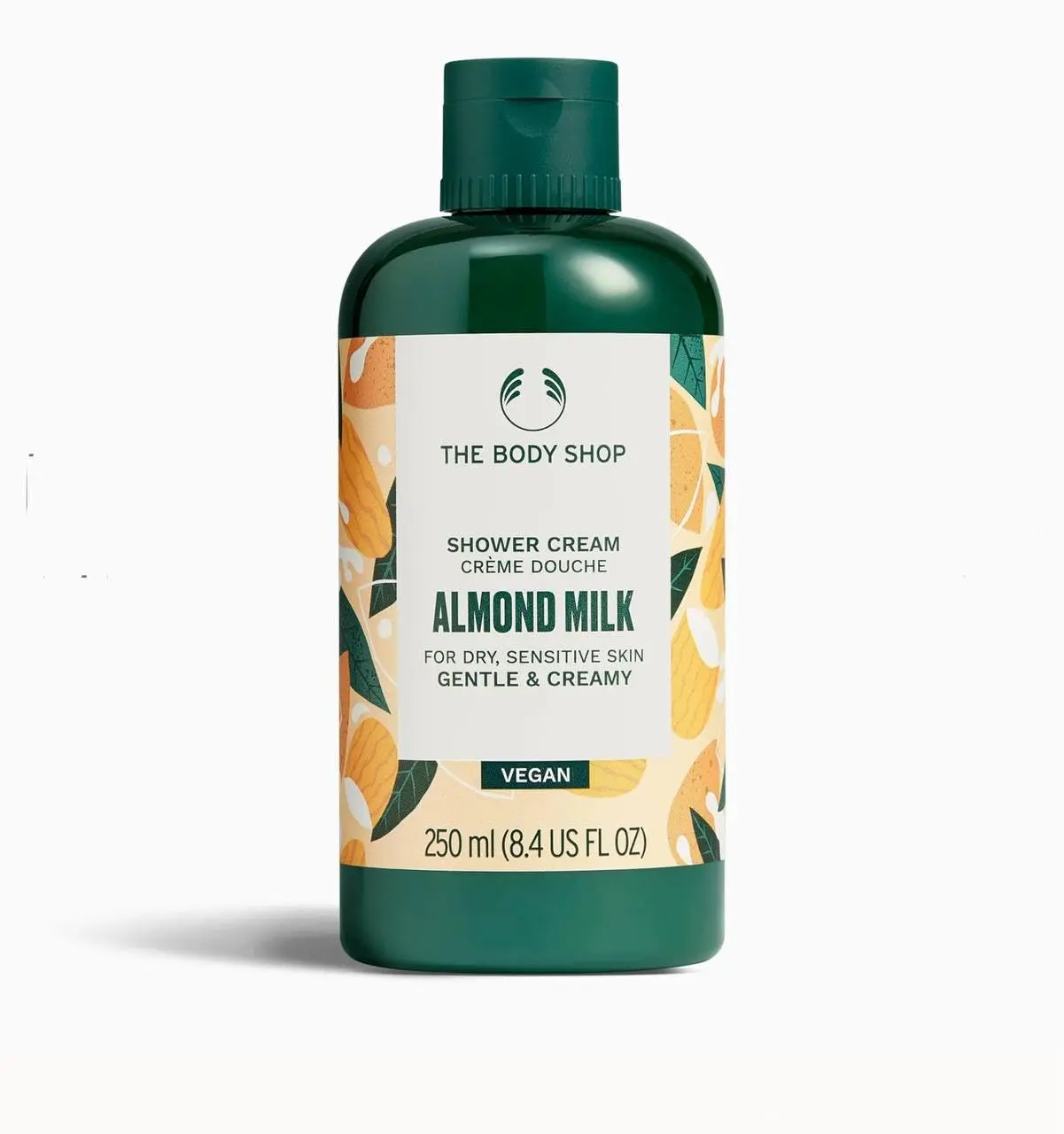 The Body Shop Almond Milk and Honey gift set for sensitive skin includes shower cream, body yogurt, hand balm and a soft sponge, all vegan and cruelty-free.