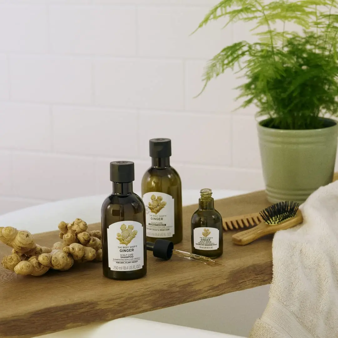 The Body Shop Ginger Scalp Serum nourishes and rebalances the scalp, enriched with ginger essential oil, white willow and birch bark extracts to soothe dry, flaky scalps.