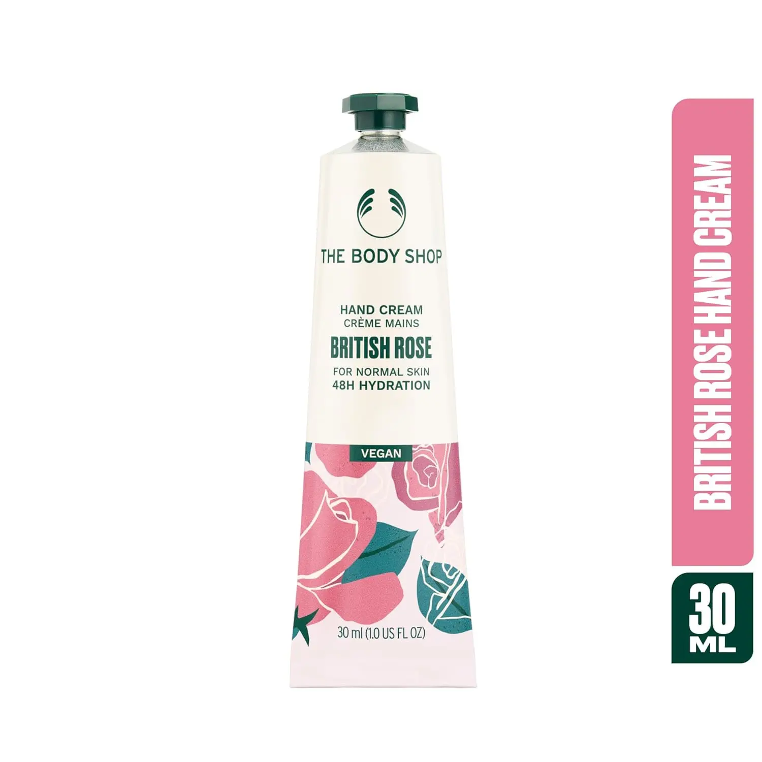 This image shows The Body Shop British Rose Lather & Slather gift set, containing three rose-scented bath and body products.