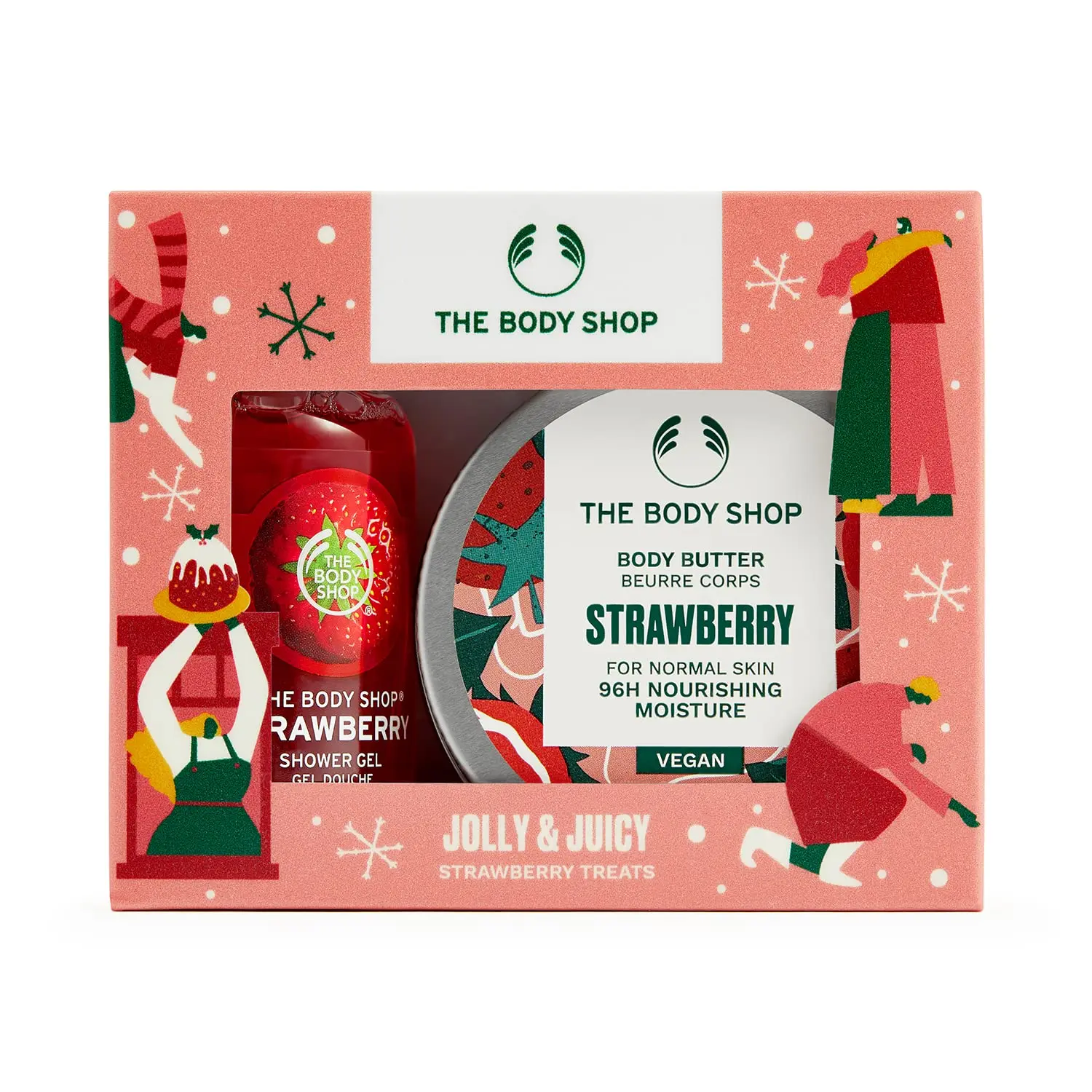 This Body Shop Jolly & Juicy Strawberry Treats Gift Set includes a fruity strawberry scented shower gel and body butter, made with natural origin ingredients and Community Fair Trade shea butter, perfect for gifting.