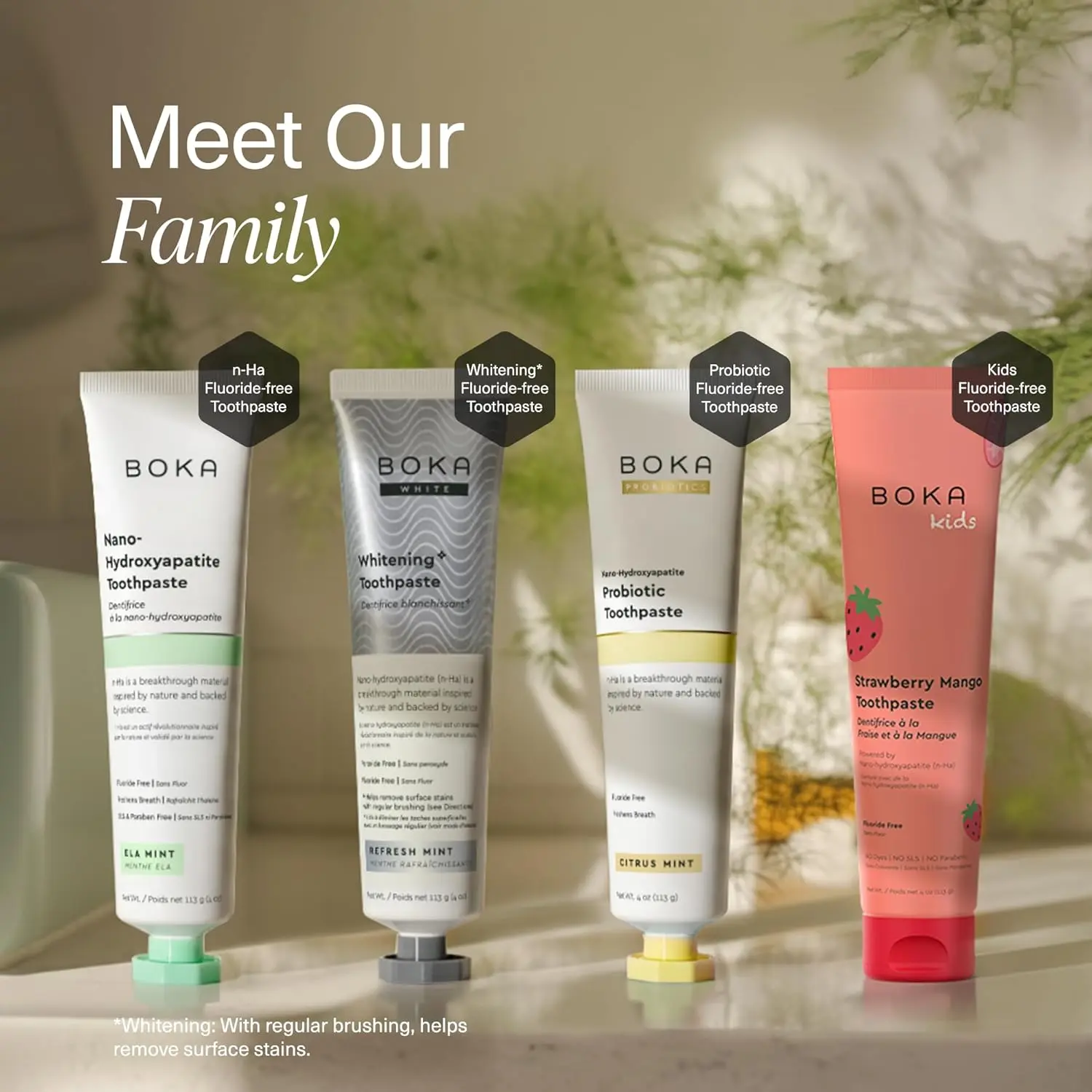 Boka Ela Mint Nano Hydroxyapatite Toothpaste promotes whole body health with a non-toxic, biocompatible, fluoride-free, and vegan formula that is safe for adults and kids with sensitive teeth.