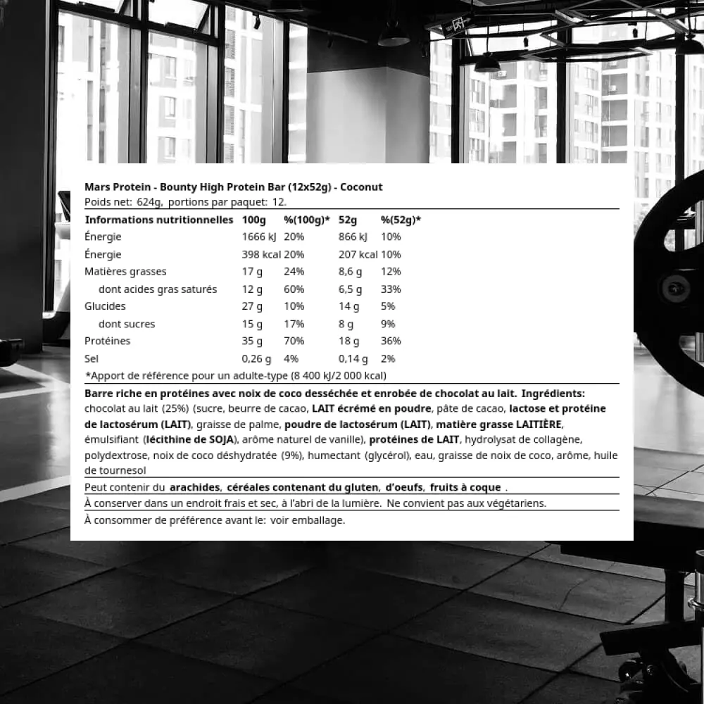 A delicious Bounty Hi Protein Bar featuring milk chocolate and coconut, providing a high-protein energy snack with 18g of protein.