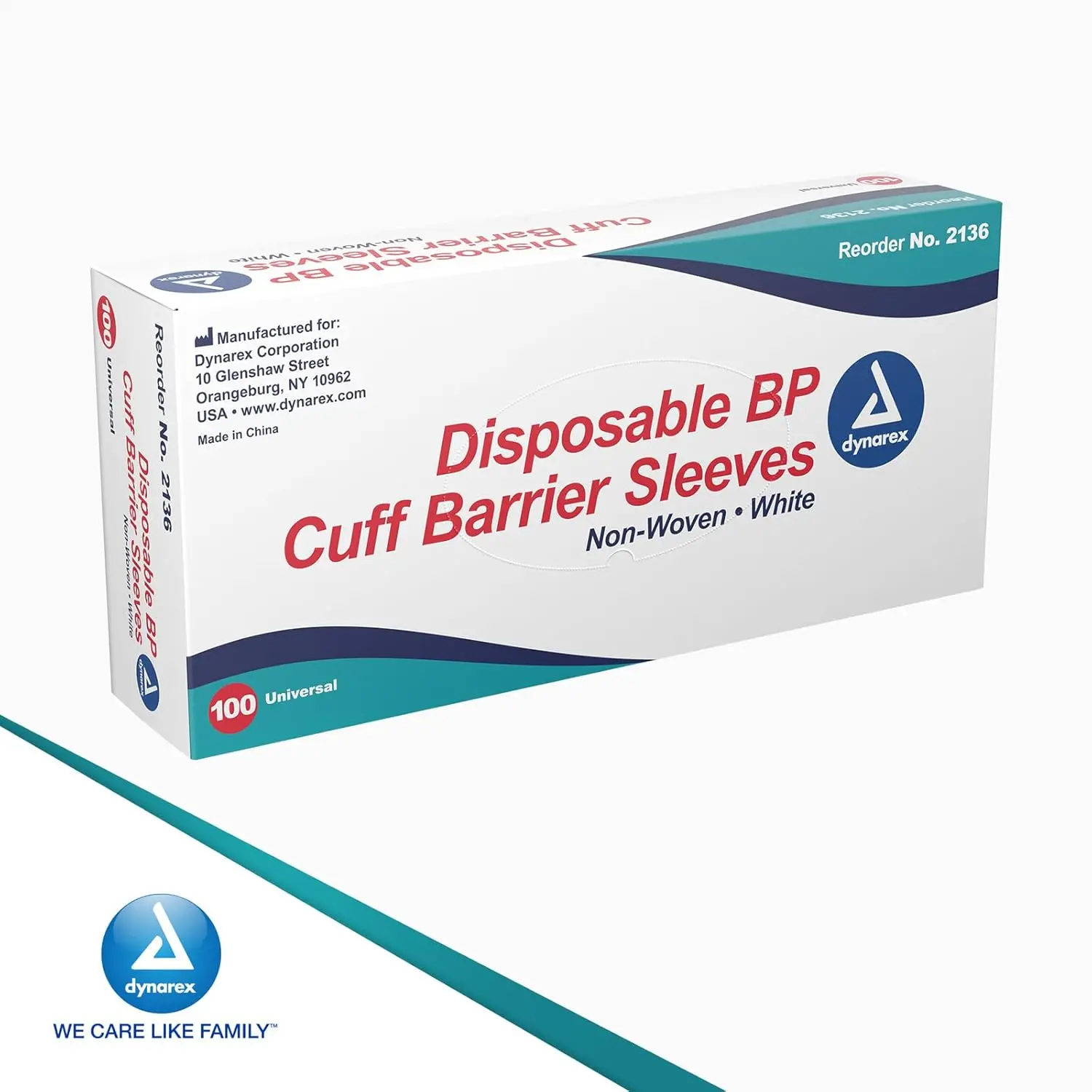 Dynarex non-woven blood pressure cuff barrier sleeves in universal size, designed for fast and easy application to reduce the risk of nosocomial infections.