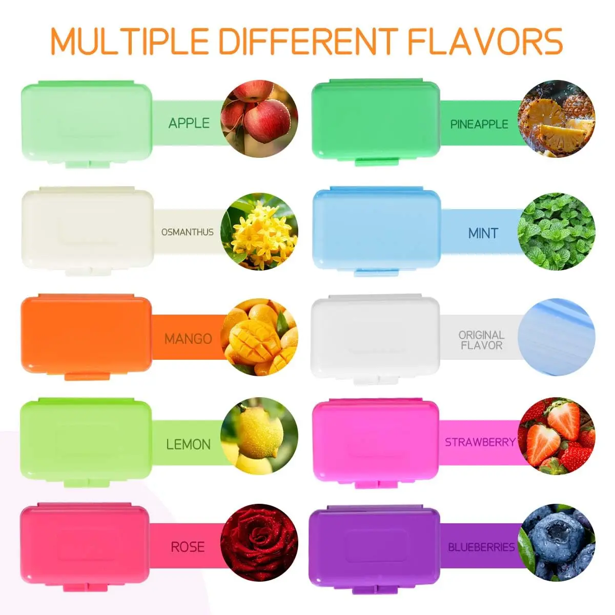 Twelve boxes of colorful, scented orthodontic wax strips provide temporary relief from irritation caused by braces brackets and wires, protecting the inner mouth.