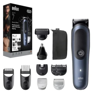 The Braun 11-in-1 Series 7 grooming kit offers versatile trimming for beard, body, and hair with its ProBlade, AutoSense technology, and long-lasting battery.