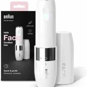 A Braun Face Mini FS1000 hair remover provides quick, precise, and gentle facial hair removal for women, leaving skin smooth for easier makeup application.