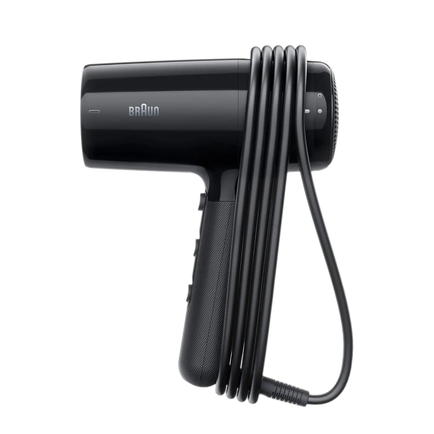 The Braun HD2.2 hair dryer in ion black, featuring 2200 watts of power, IONTEC technology for shine, and three heat modes for fast and customizable drying.