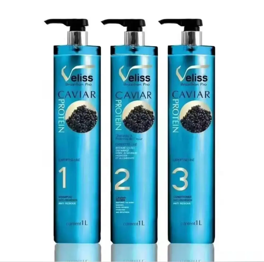 This image shows the Veliss Brazilian Pro Caviar Hair Straightening Protein Treatment Kit, designed to give you straight and beautiful hair.