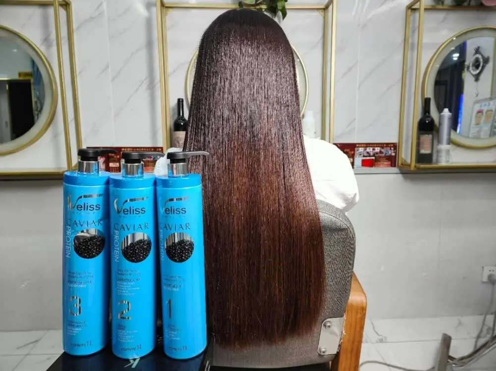 This image shows the Veliss Brazilian Pro Caviar Hair Straightening Protein Treatment Kit, designed to give you straight and beautiful hair.