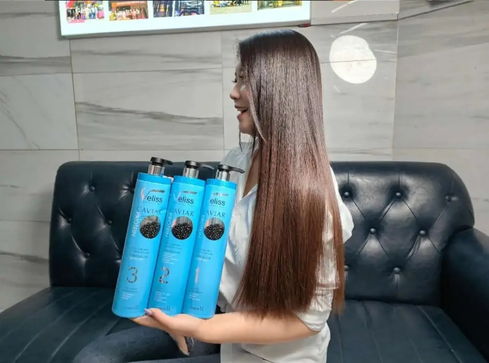 This image shows the Veliss Brazilian Pro Caviar Hair Straightening Protein Treatment Kit, designed to give you straight and beautiful hair.