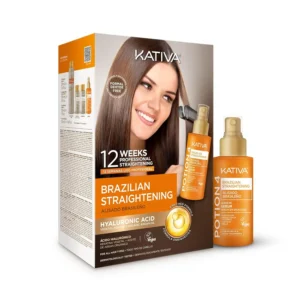 Kativa Brazilian Keratin Straightening Kit transforms curly, wavy, frizzy hair into straight, smooth, hydrated hair at home.