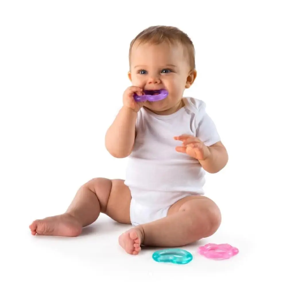 Bright Starts Chill and Teethe is a water-filled teething toy designed to soothe a baby's gums from 3 to 36 months.