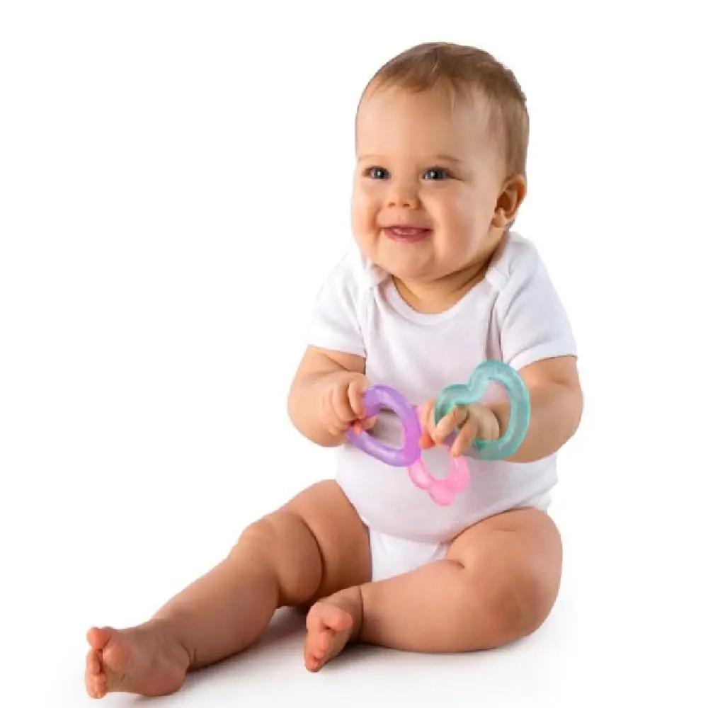 Bright Starts Chill and Teethe is a water-filled teething toy designed to soothe a baby's gums from 3 to 36 months.